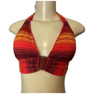 Becca Rebecca Virtue Sunrise Crochet Triangle Bikini Top Halter Multicolor Boho